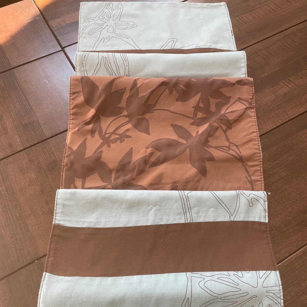 Pier 1 Imports Aqua and Brown Reversible 70 inch Table Runner, 2 in 1